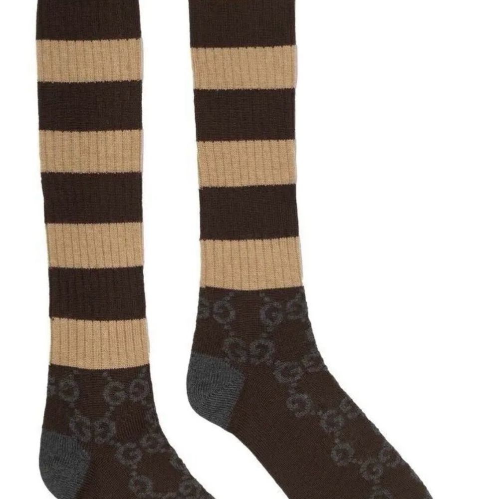 Gucci Men's Striped Socks in Brown and Tan